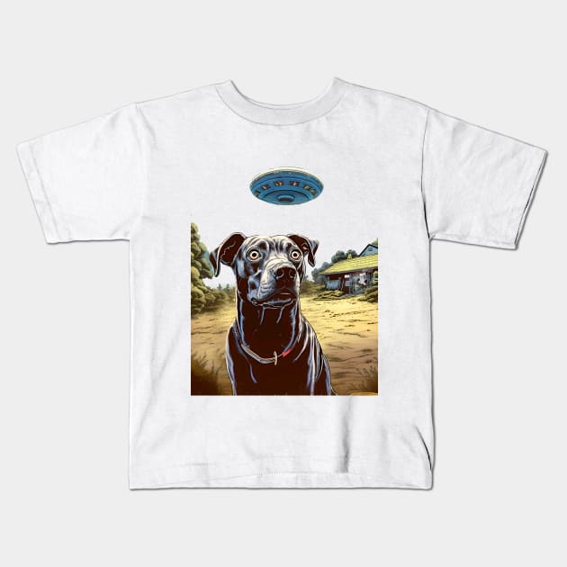 UFOs 2: My Dog Thinks UFOs Are Real on a light (Knocked out) background Kids T-Shirt by Puff Sumo